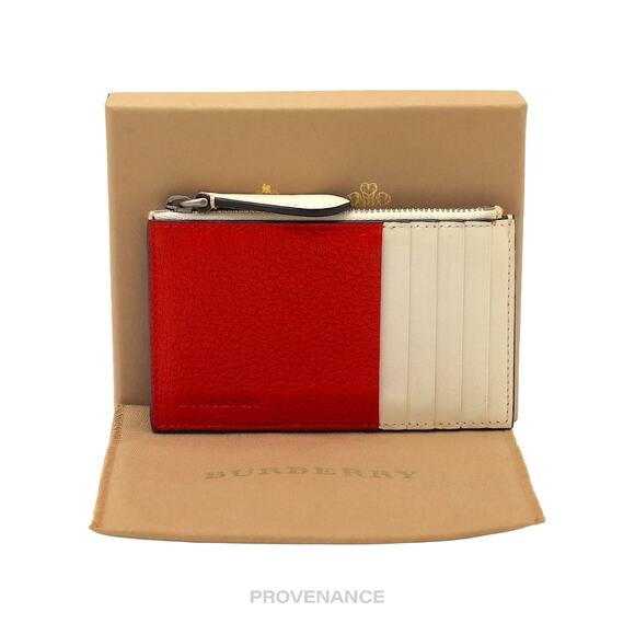🔴 Burberry Two Tone Zip Card Wallet - Red/White - Picture 1 of 8